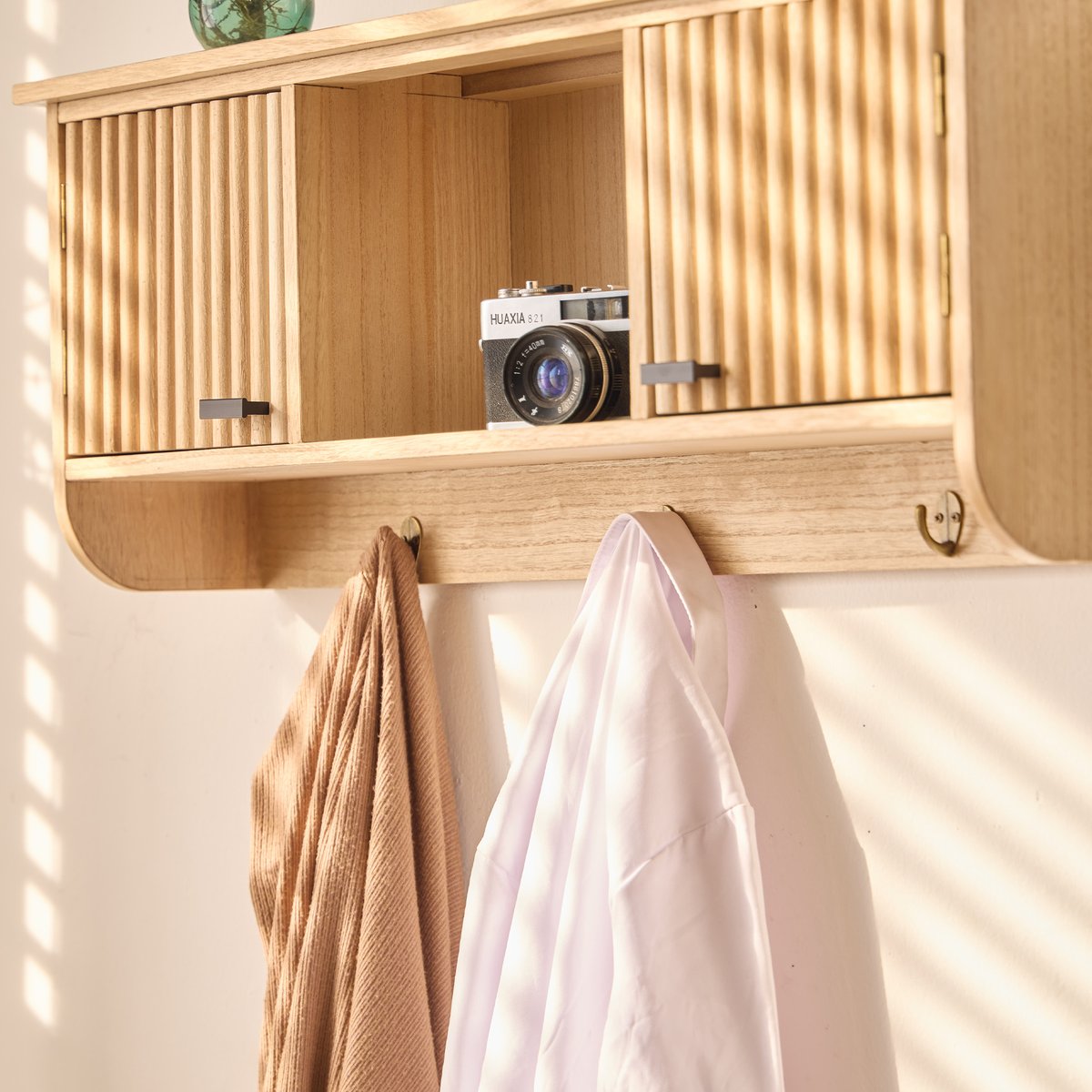 Porte-manteau mural, bois, 2 portes, KONDO bois naturel, NORDLYS