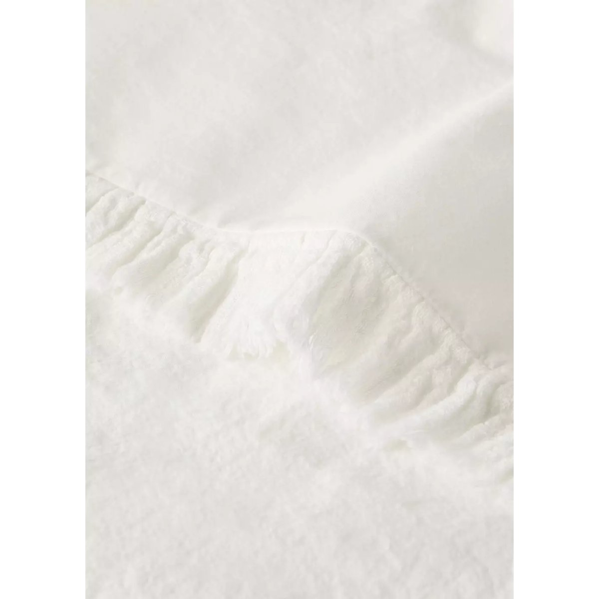 Drap plat coton lavé volants en gaze effiloché lit 150/160 cm écru, MANGO HOME