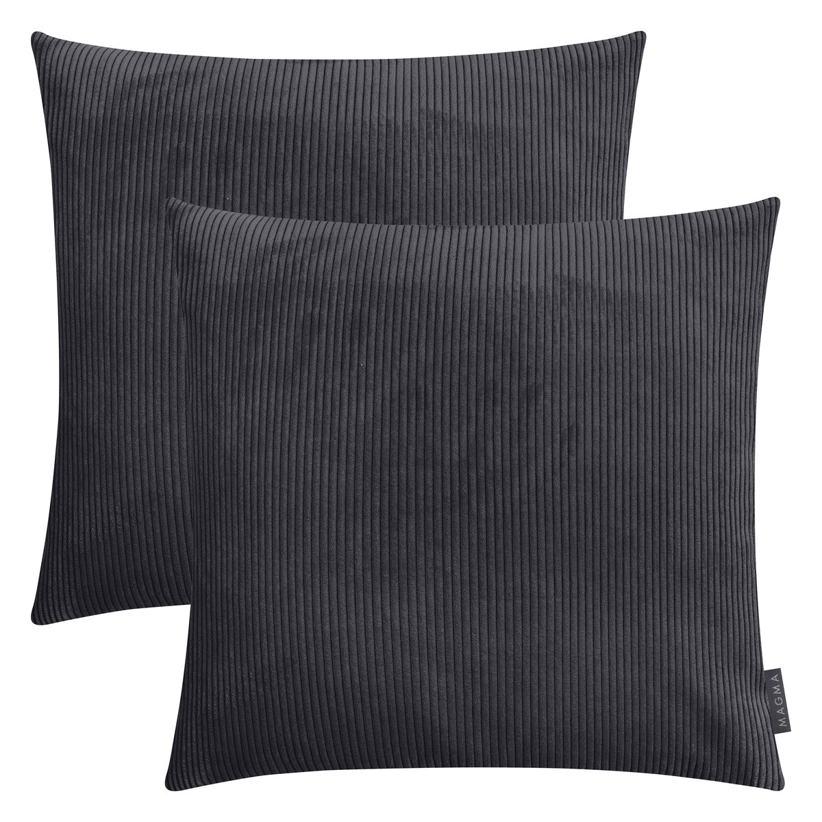Housses de coussin velours cotelé INGA-Lot de 2 noir anthracite, MAGMA HEIMTEX