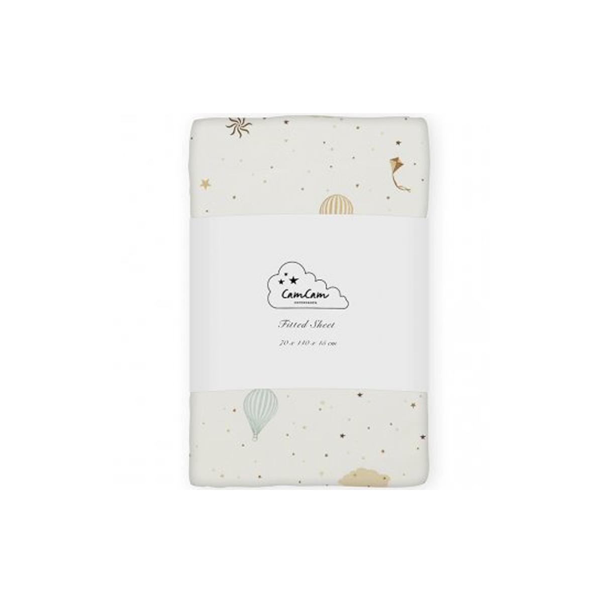 Drap housse blanc, bleu, marron, CAM CAM