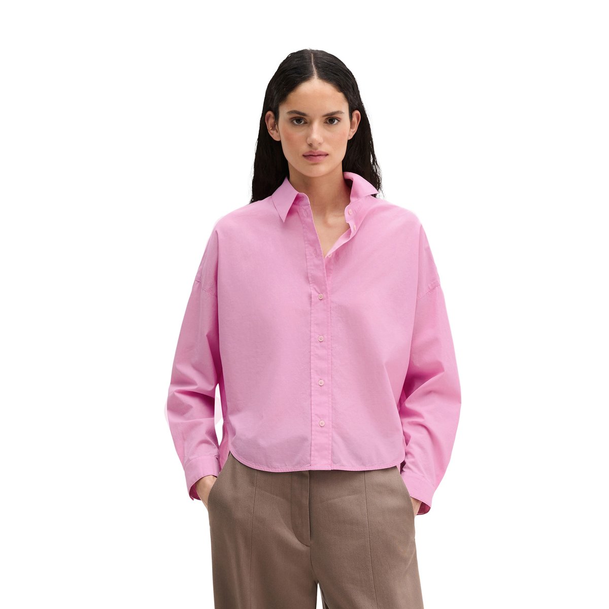 Chemisier regular en coton chambray rose bonbon, MARC O'POLO