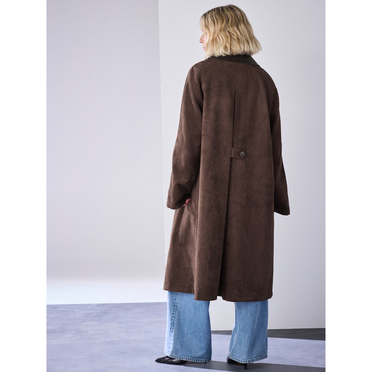 Trench en simili daim marron chocolat, NEXT