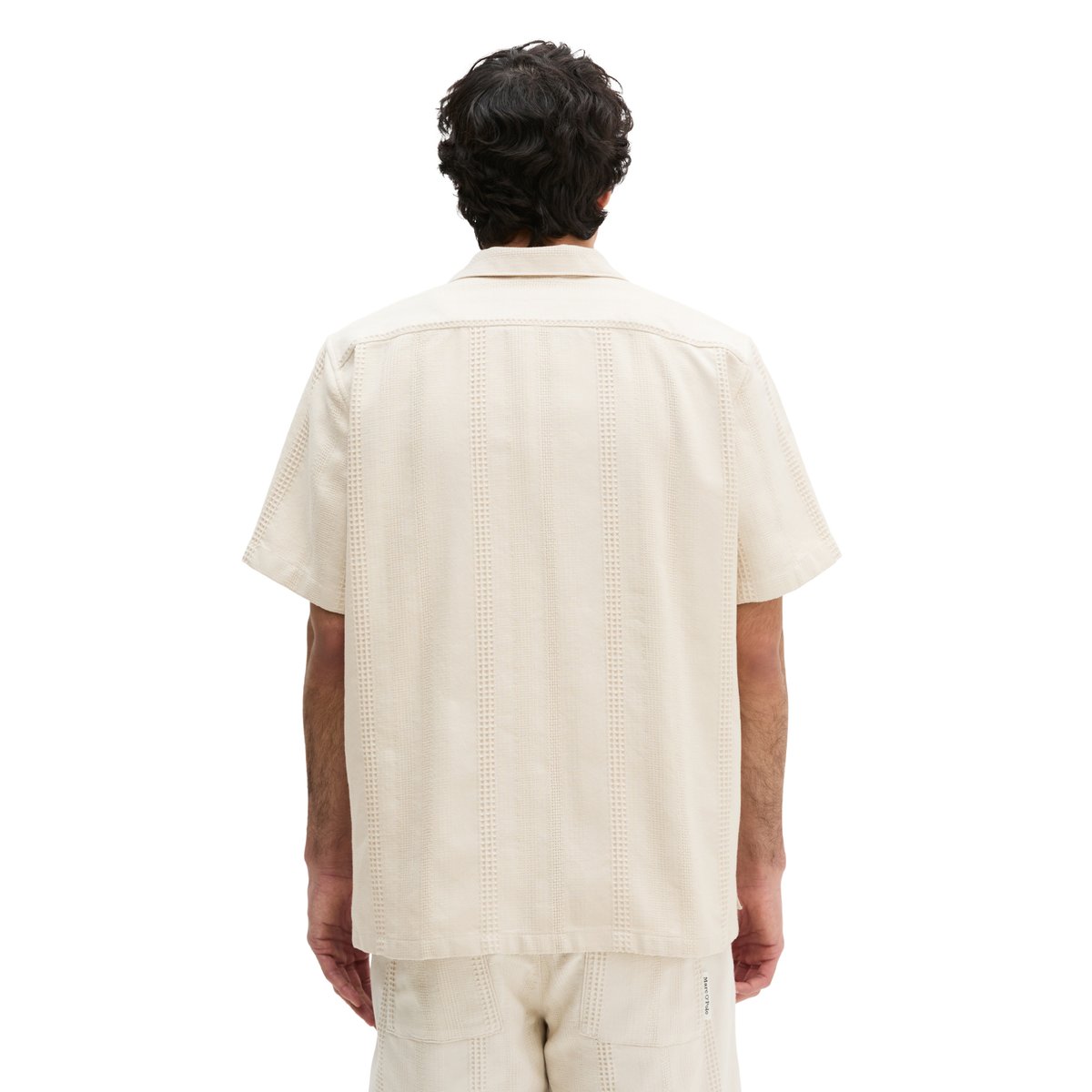 Chemise à manches courtes regular avec mélange de structures à rayures gris clair, MARC O'POLO