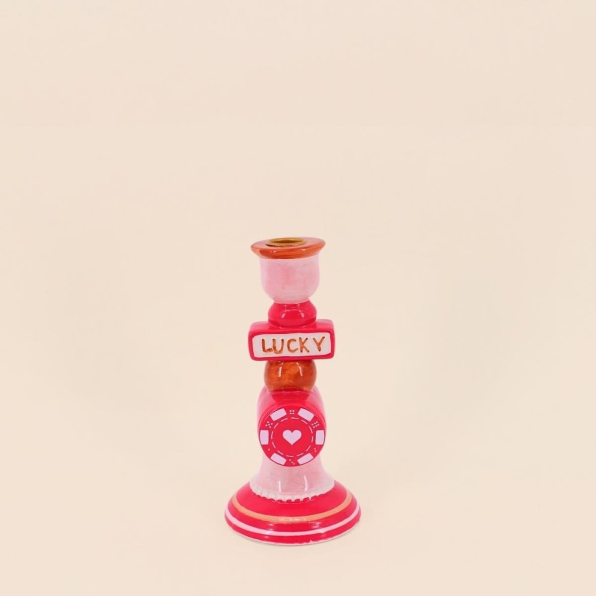 Bougeoir Lucky en dolomite 20cm rouge, KERSTEN