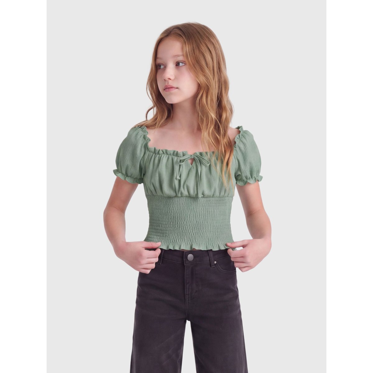 Top Smocké hedge green, KIDS ONLY