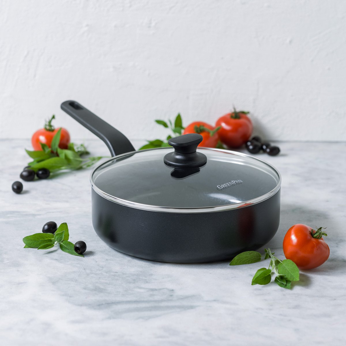 Sauteuse 24 cm aluminium revêtement céramique avec couvercle-Essence noir, GREENPAN