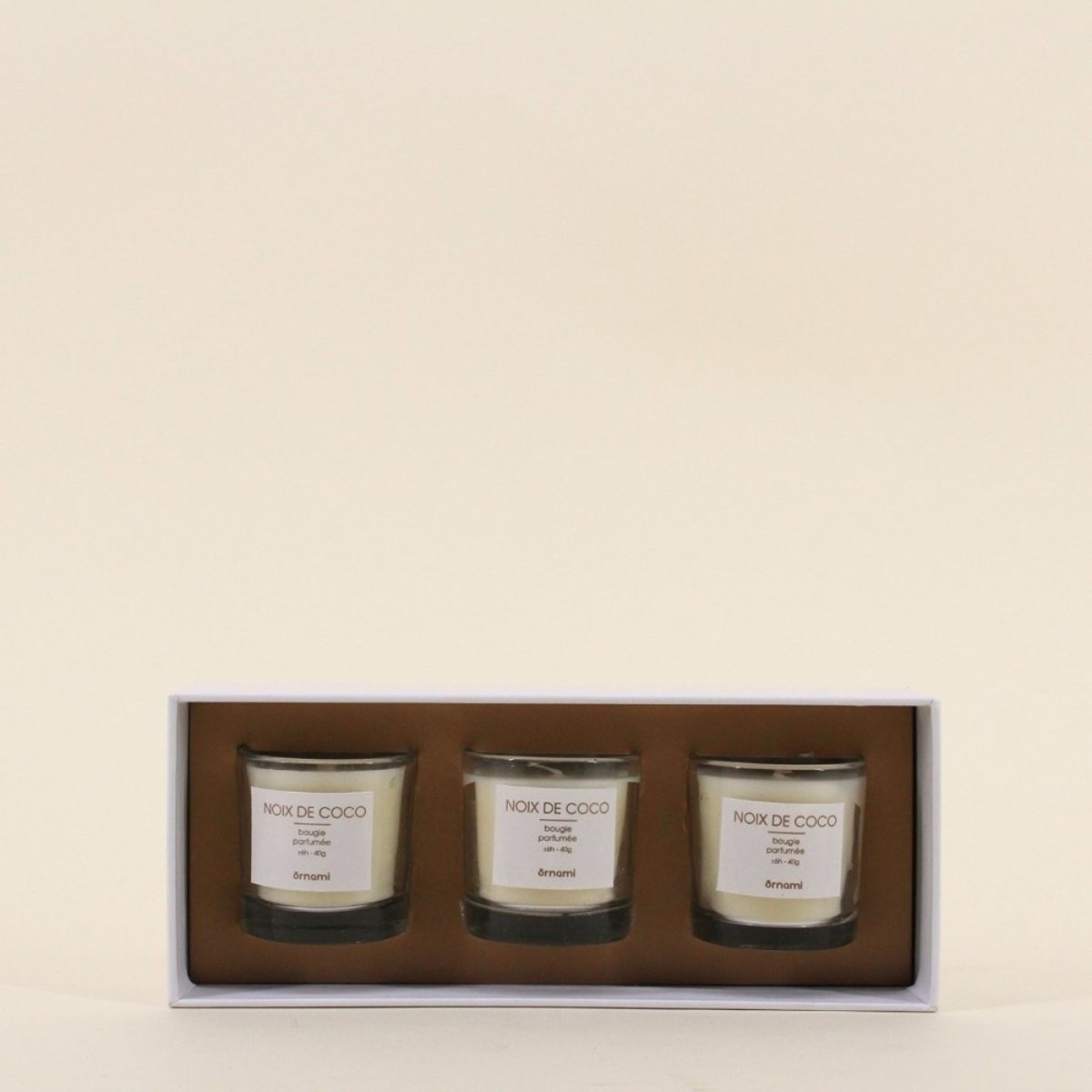 Coffret cadeau 3 bougies votives parfumées marron, ORNAMI