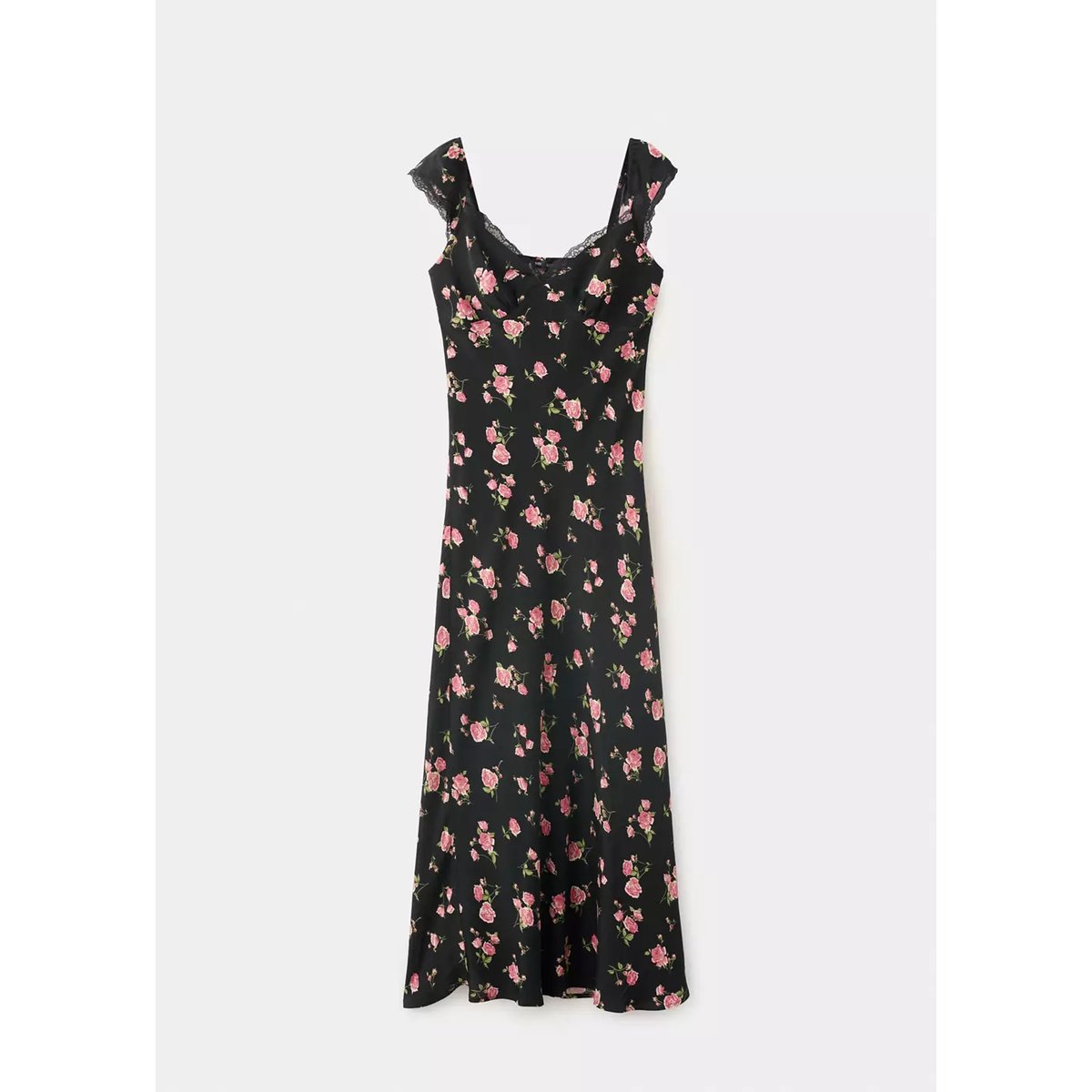 Robe à fleurs détail dentelle noir, MANGO