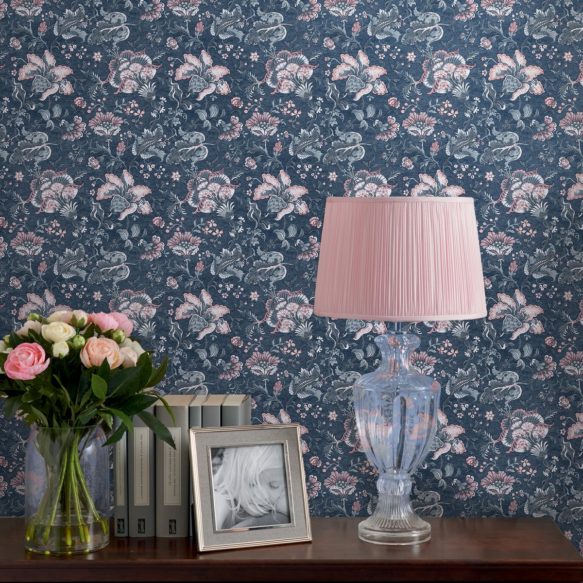 Papier peint Fleurs Portia Seaspray bleu, LAURA ASHLEY