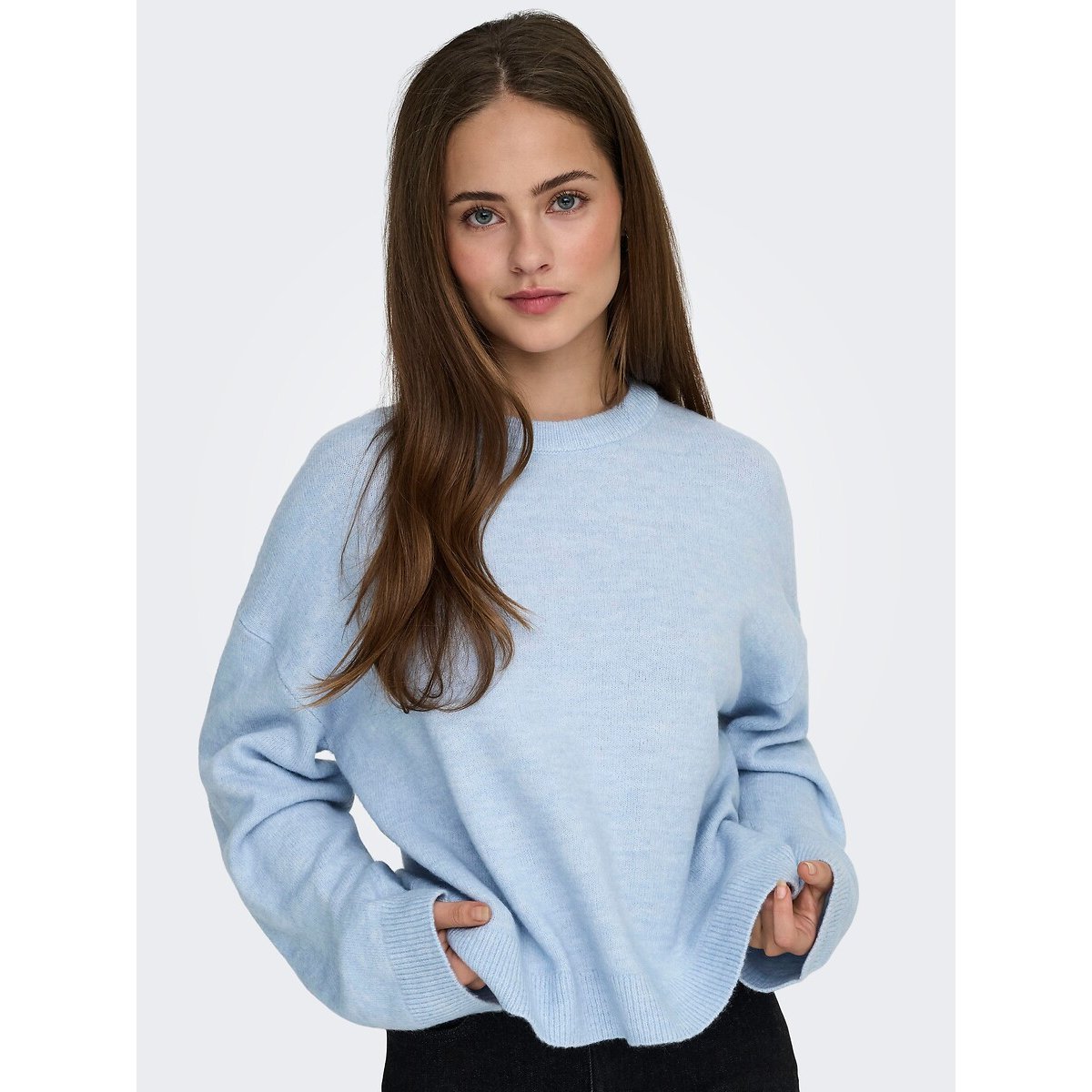 Pull col rond manches longues bleu clair, ONLY