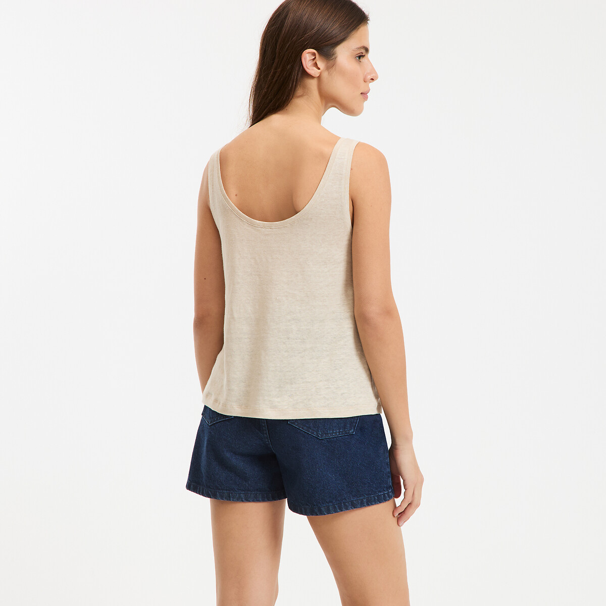 Linen crew neck vest top ivory, LA REDOUTE COLLECTIONS