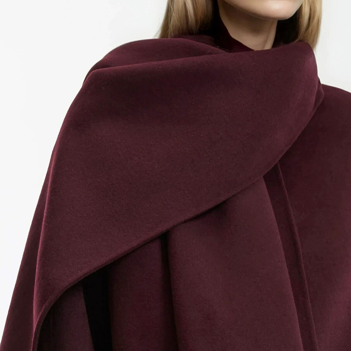 Long Buttoned Coat with Removable Scarf burgundy red, LA REDOUTE COLLECTIONS