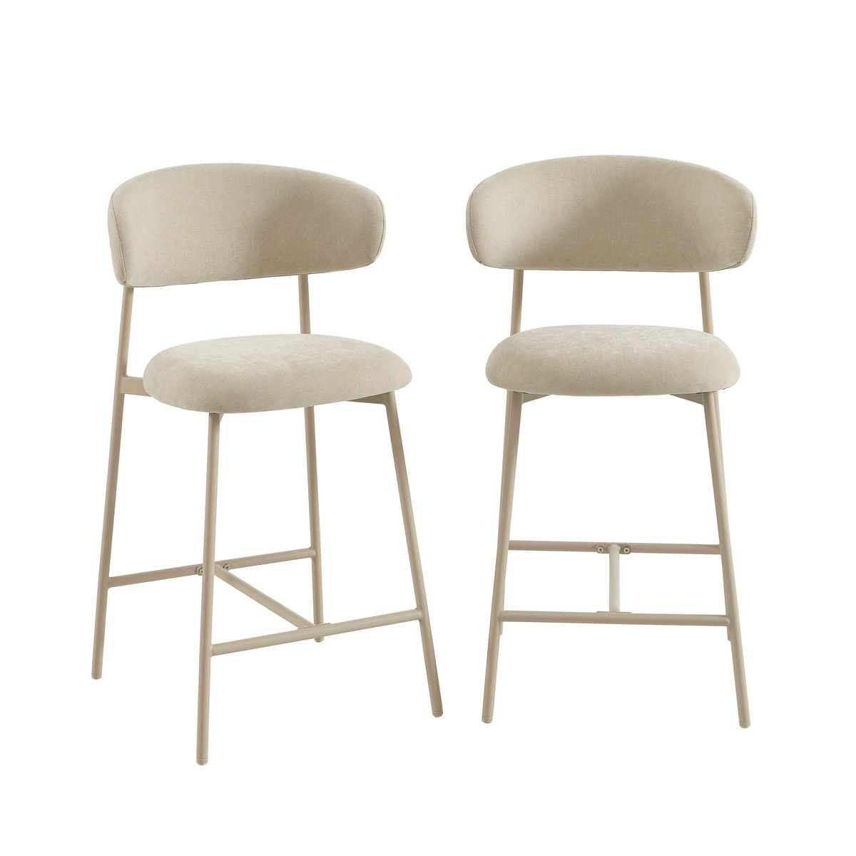 Tabourets tissu, pied métal (lot de 2) GALLY beige, BAÏTA