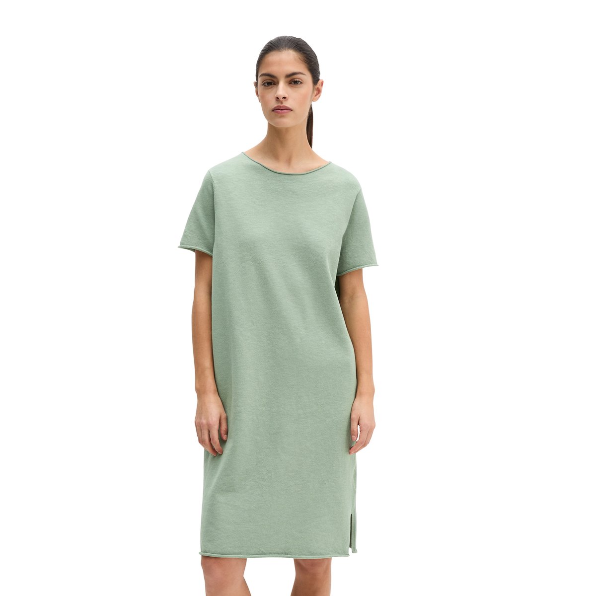 Robe en maille fine loose en mélange coton organique-lin vert, MARC O'POLO