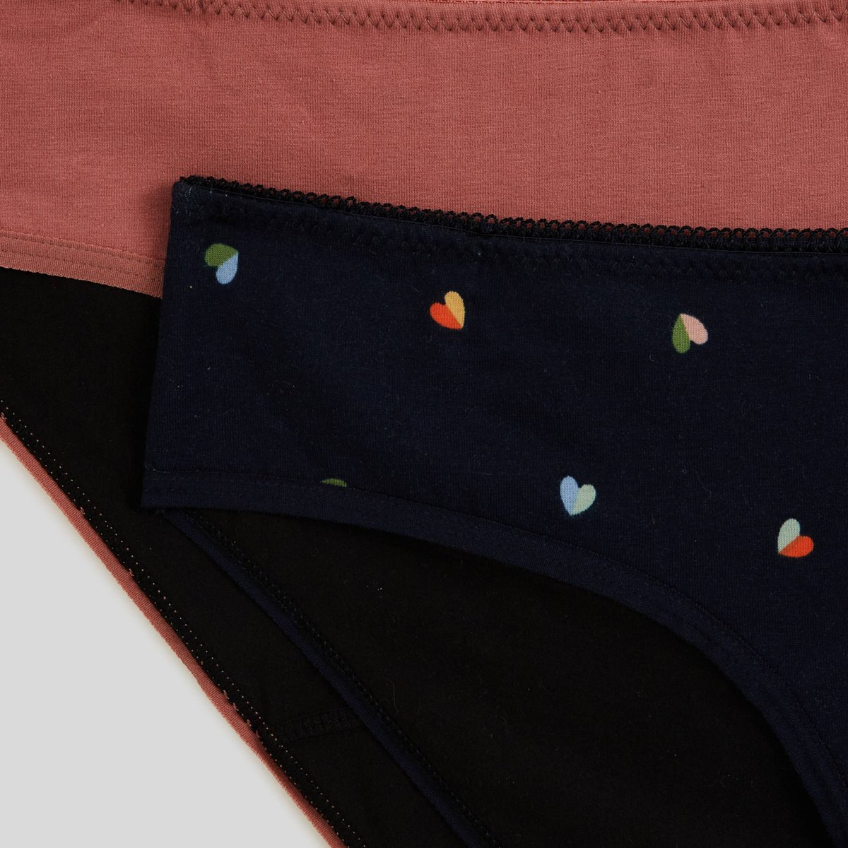 Lot de 2 culottes menstruelles imprimée et unie en coton BIO marine, MONOPRIX