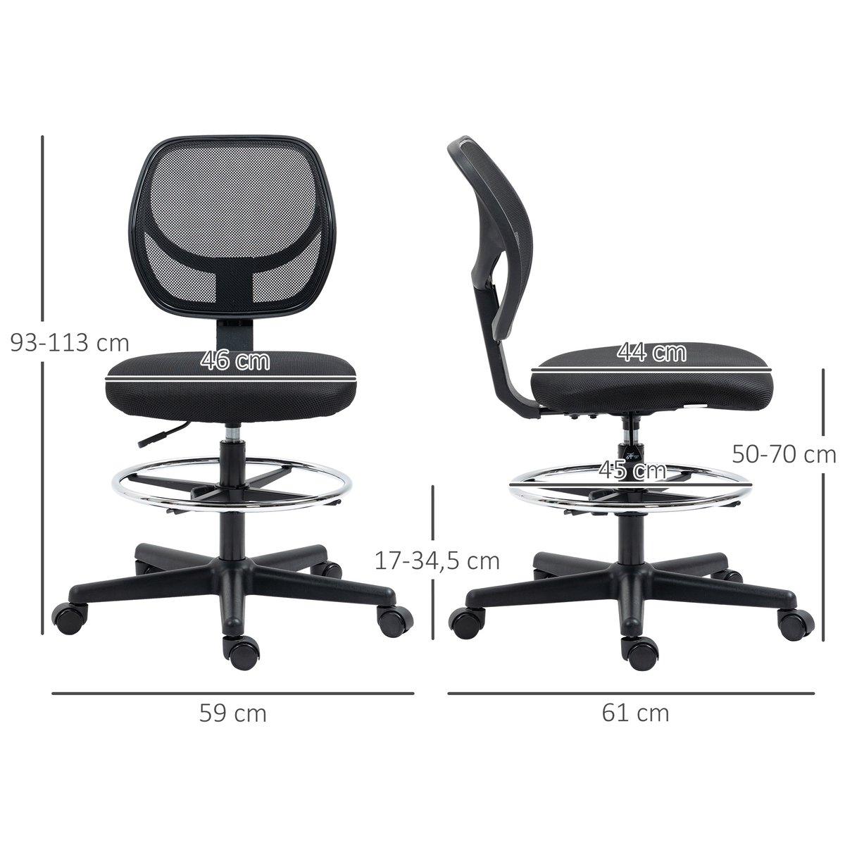 Chaise de bureau pour poste de travail debout noir, HOMCOM