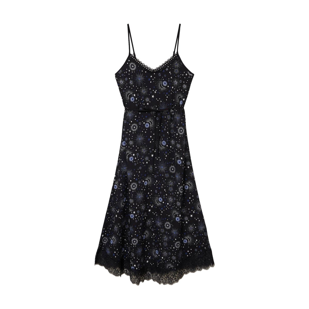 Robe longue évasée col v dentelle noir, CACHE CACHE
