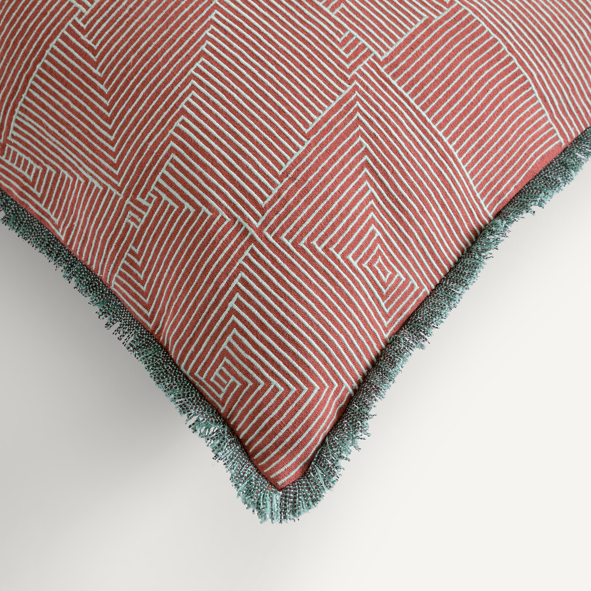 Sorine Embroidered Linen/Cotton Cushion Cover rust/celadon, AM.PM