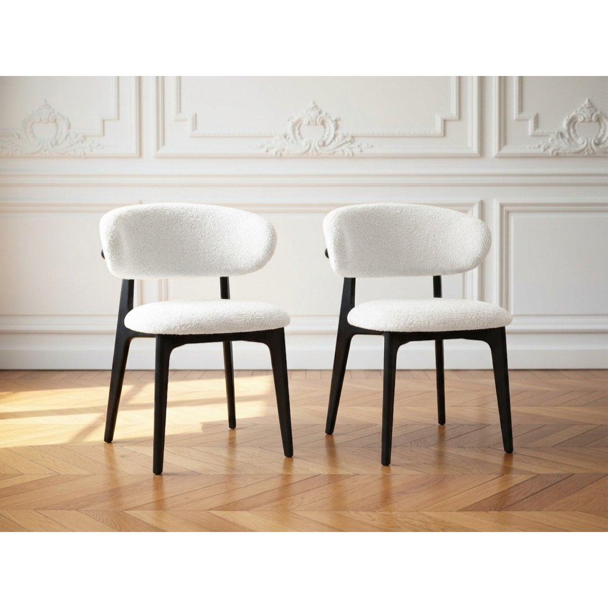 Lot de 2 chaises tissu bouclette, ROSINE blanc, BOBOCHIC