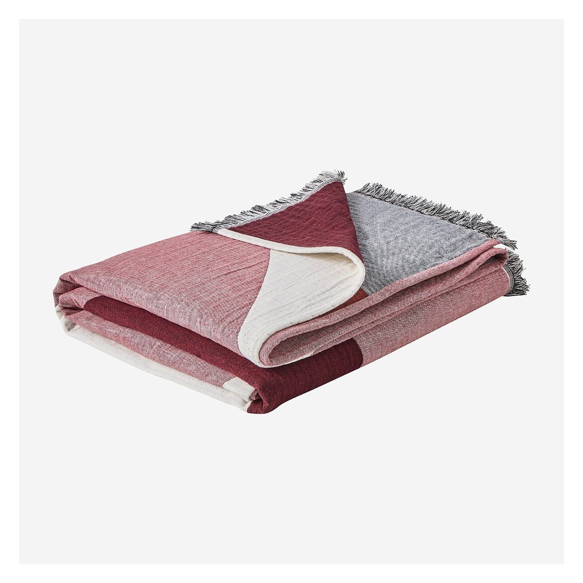 Plaid coton BONNIE bordeaux, HABITAT