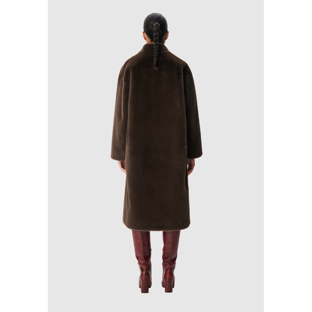 Manteau long col montant avec ceinture marron foncé, IKKS