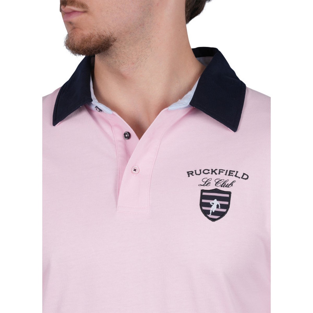 Polo en coton rose uni pourvu d'une coupe droite et d'un col boutonné rose, RUCKFIELD