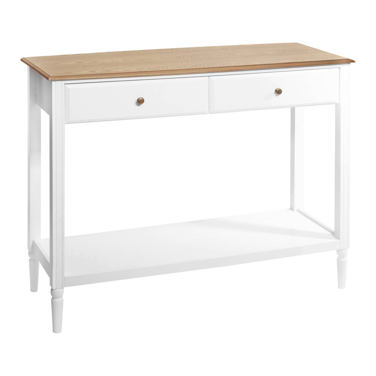 Console 2 tiroirs avec étagère en bois et frêne SOLEN blanc, ATMOSPHERA