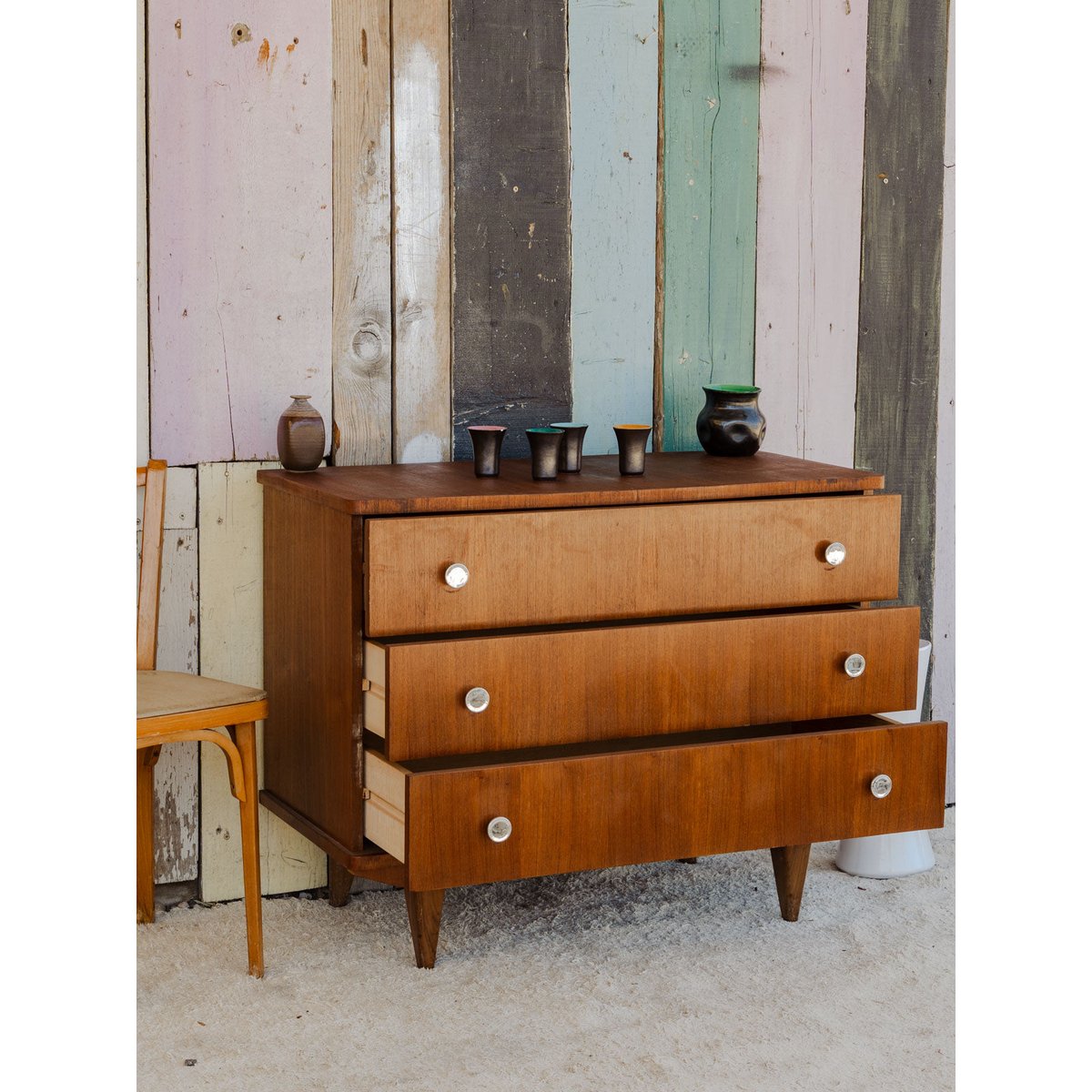 Commode en teck Garance N°691 - Bon état bois foncé, DEBONGOUT
