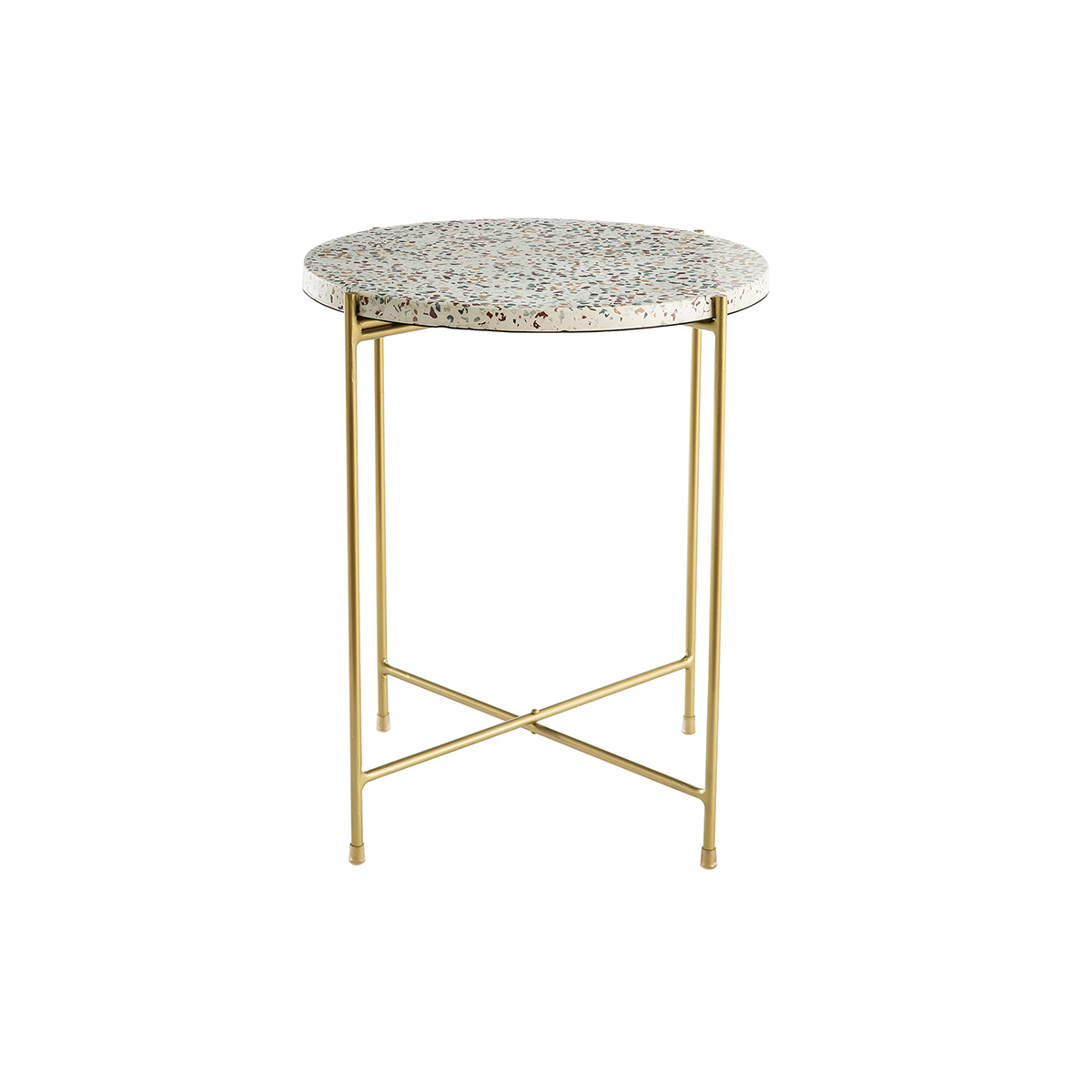 Table d'appoint design ronde en terrazzo et métal doré D40 cm MEZZO crème, MILIBOO