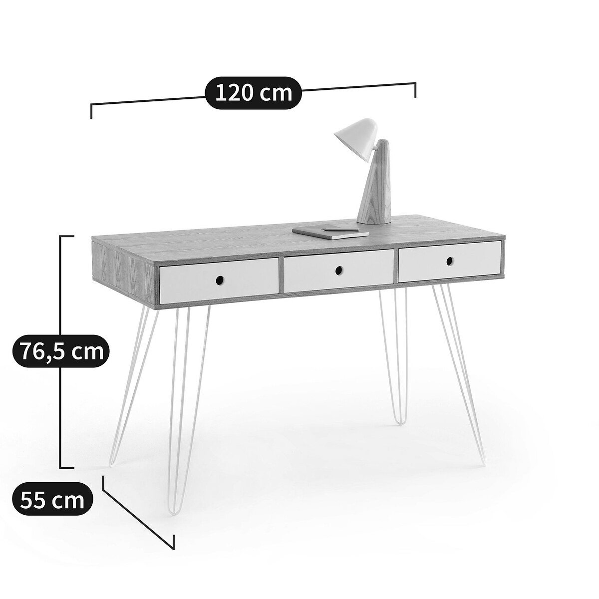 Schreibtisch mit 3 Schubladen Watford schwarz/holz, LA REDOUTE INTERIEURS
