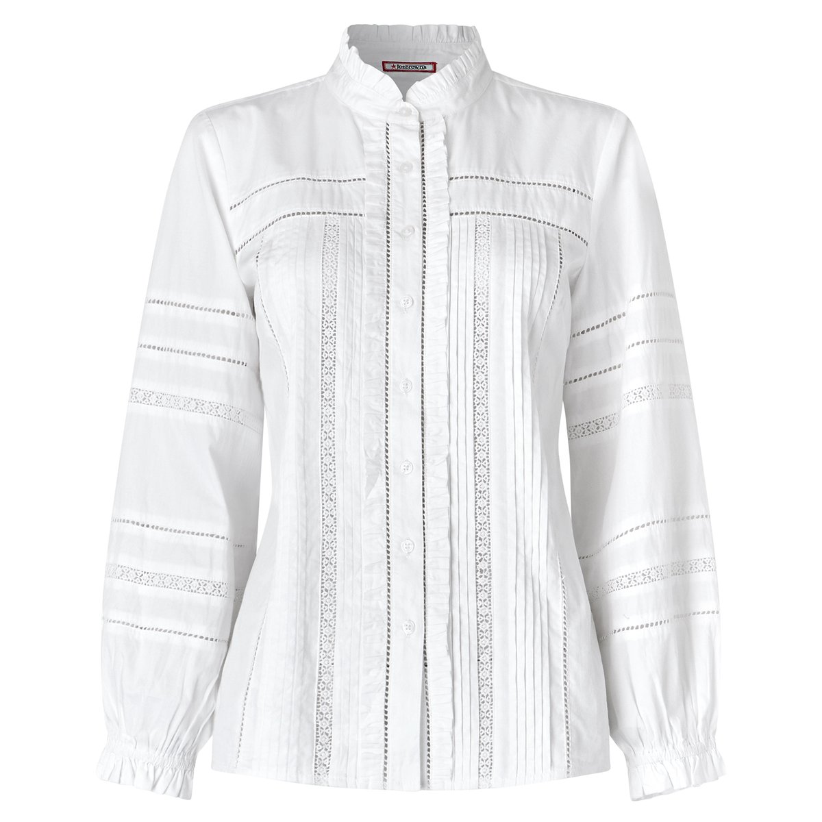 Blouse à Col à Volant et Manches Ballon Florence blanc, JOE BROWNS