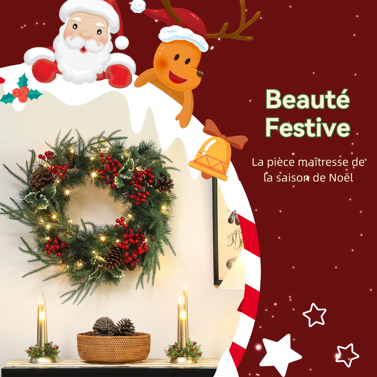 Couronne de Noël Plastique Vert vert, HOMCOM