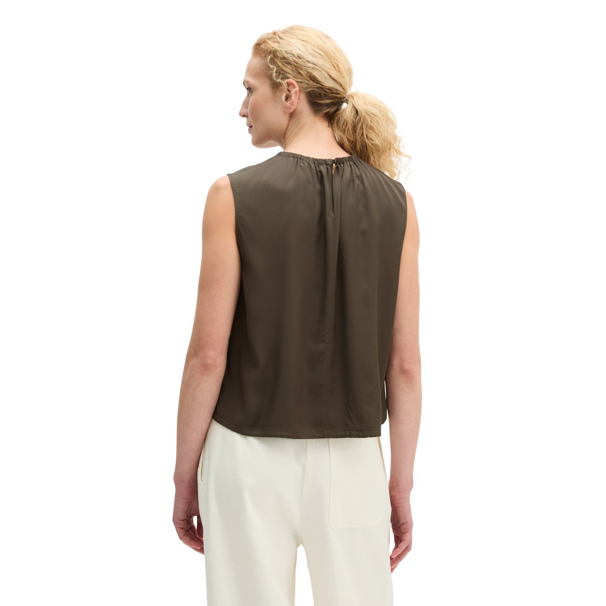 Blouse sans manches avec cordon de serrage relaxed en LENZING™ ECOVERO™ marron foncé, MARC O'POLO