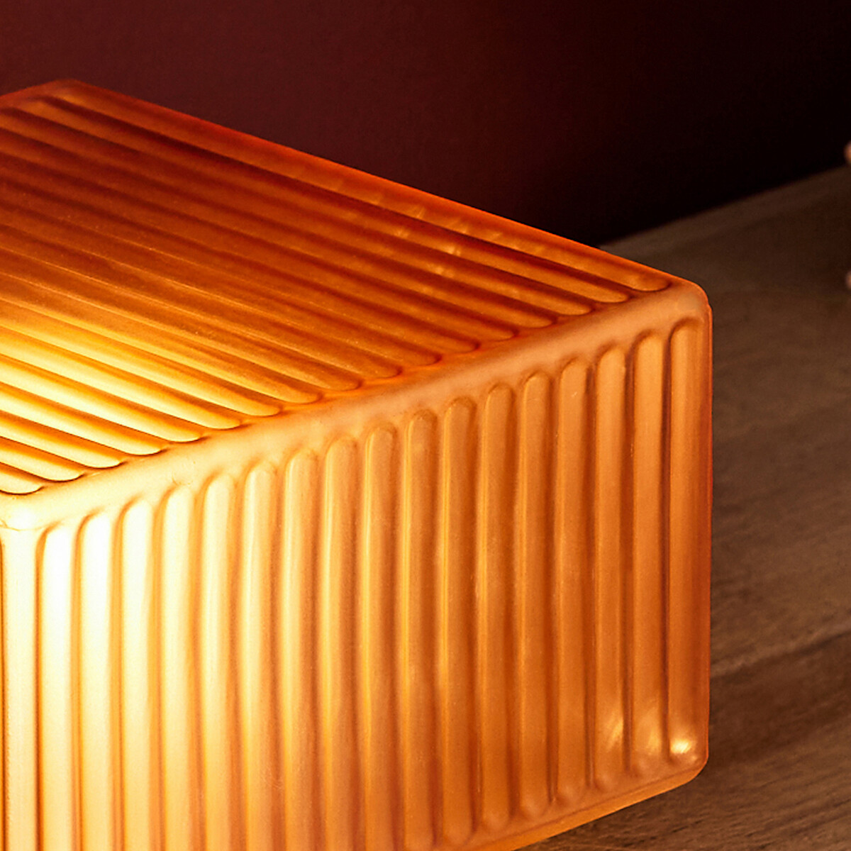 MADE.COM Alma Ribbed Glass Square Table Lamp amber, MADE