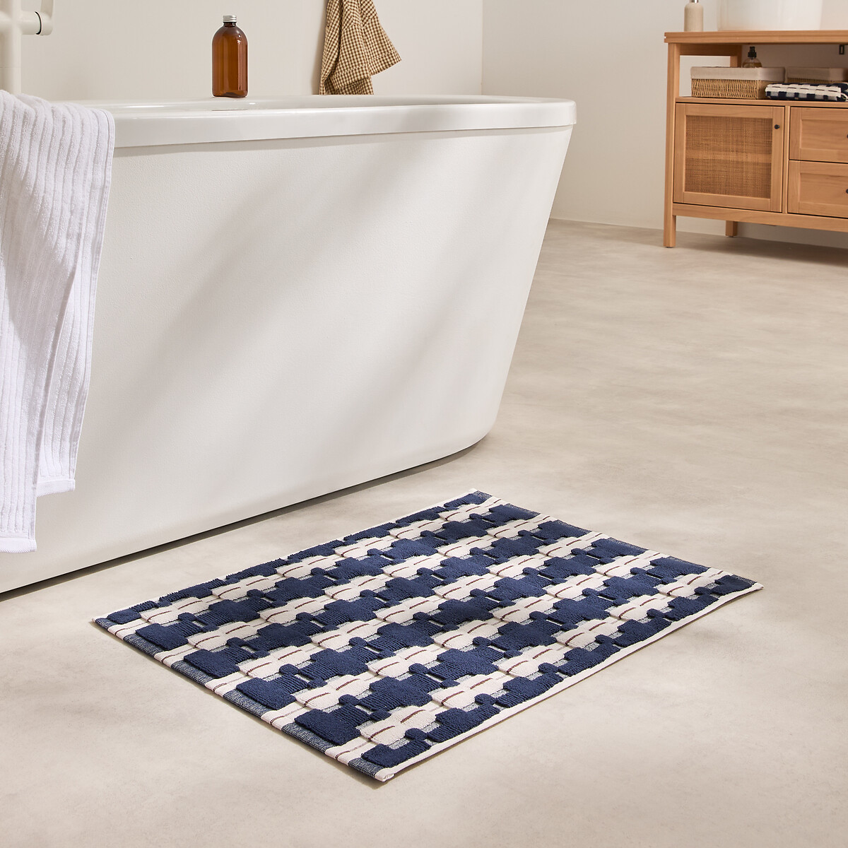Alfombra de baño de rizo jacquard, Meiri azul + crudo, LA REDOUTE INTERIEURS
