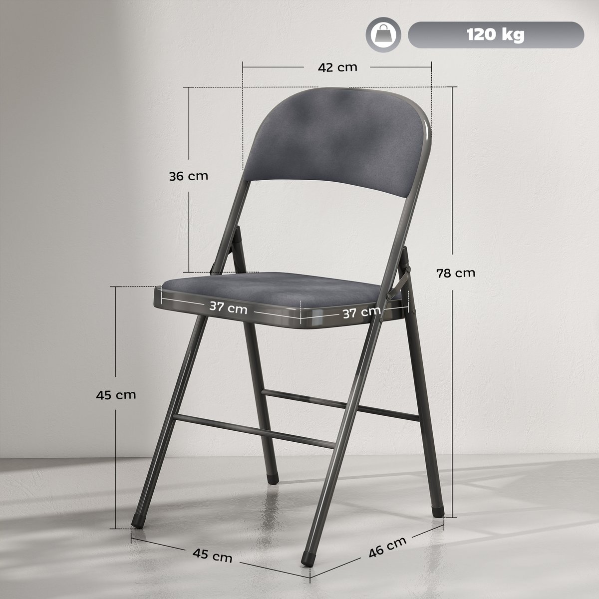 Chaise pliante Velours (100 % polyester) Gris gris foncé, HOMCOM