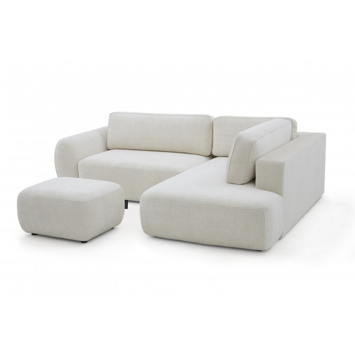 Canapé d'angle convertible 4 places en tissu texturé avec pouf, DENISE blanc, BOBOCHIC