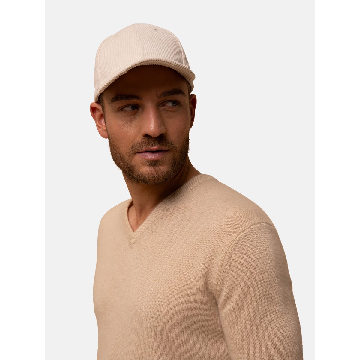 Pull Col V 4 Fils Sable Nathan beige, JUST CASHMERE