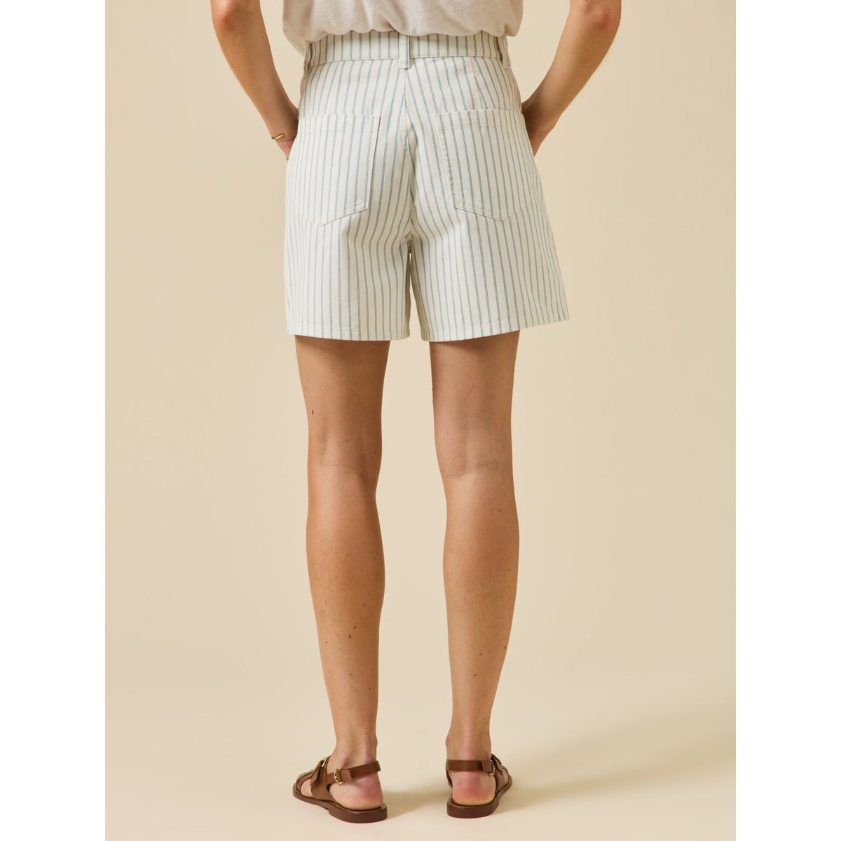 Short coton rayé rayure bleu/ecru, CYRILLUS