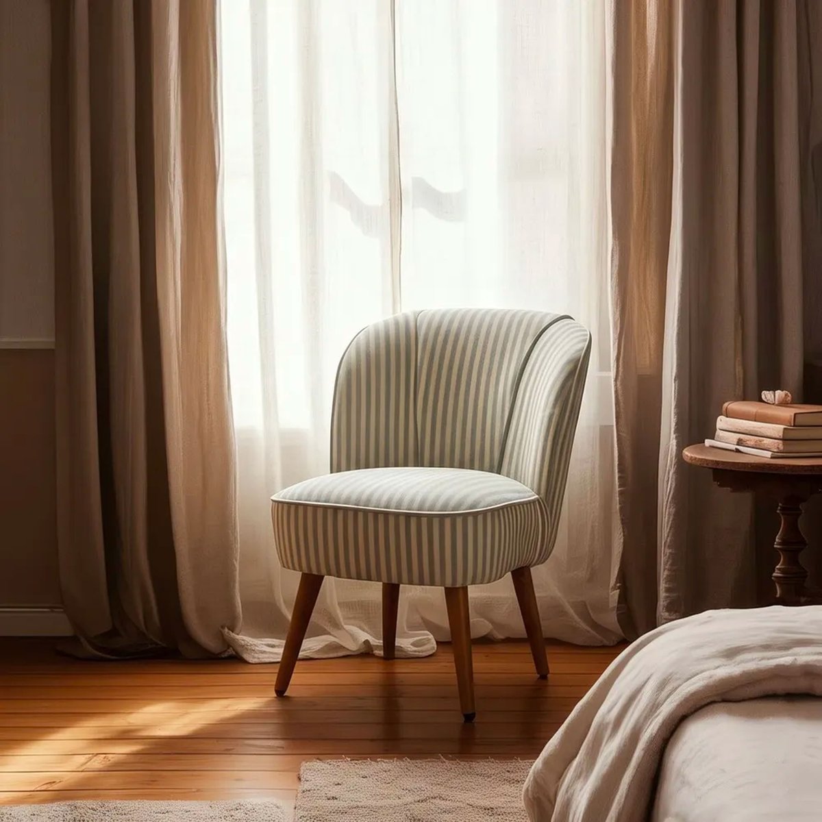 Fauteuil crapaud beige rayures vertes 54x64x73cm vert, WADIGA