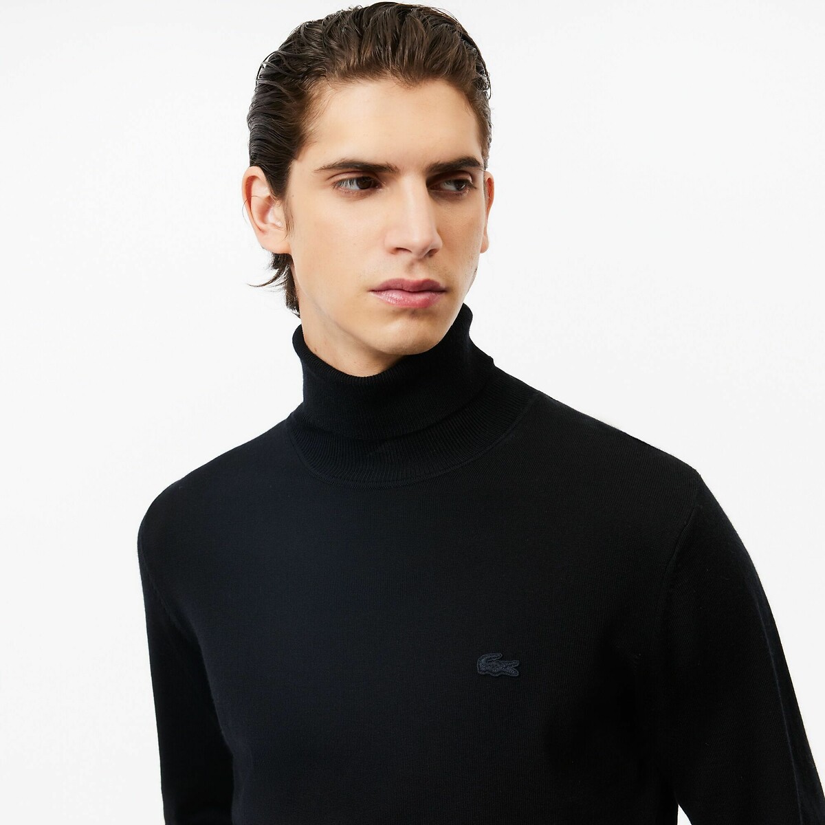 Camisola de gola alta, em lã preto , LACOSTE