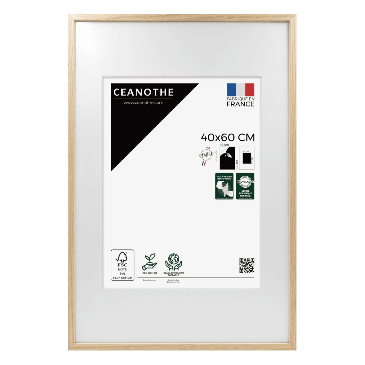 Cadre Photo Avec Passe-partout En Chêne ALBA bois brut, CEANOTHE