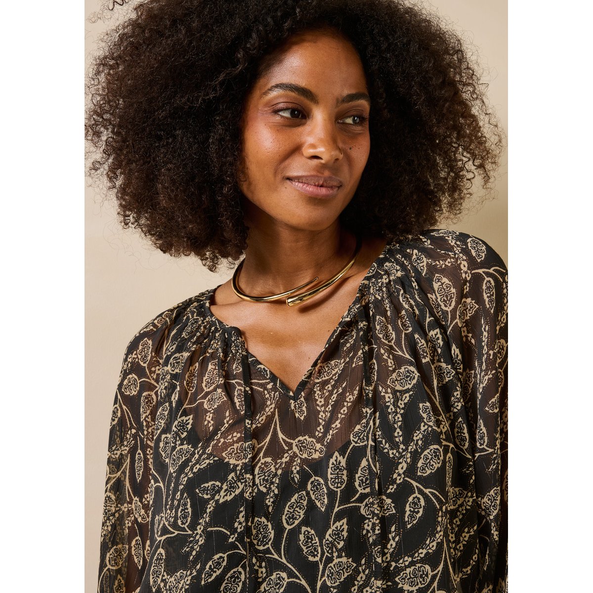 Top manches longues encolure tunisienne noir/ecru, LA FEE MARABOUTEE