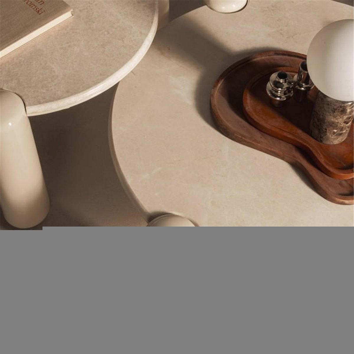 Table basse ronde effet marbre collection NORREL beige clair effet marbre brillant, RECOLLECTION