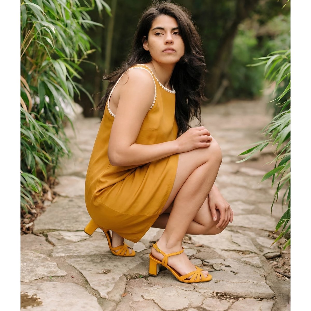 Sandale cuir velours VIVIANE jaune, MAISON TOUFET