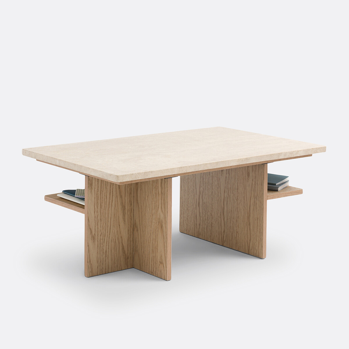 Table basse, en travertin, longueur 100 cm, CALISTE chêne/travertin, LA REDOUTE INTERIEURS