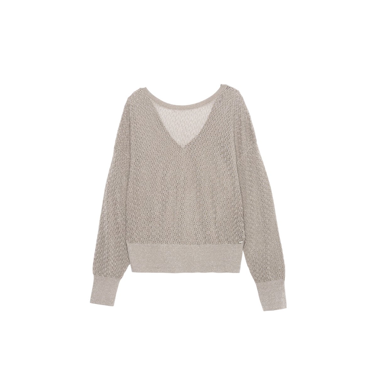 Pull tricot fantaisie pailleté ajouré beige foncé, IKKS