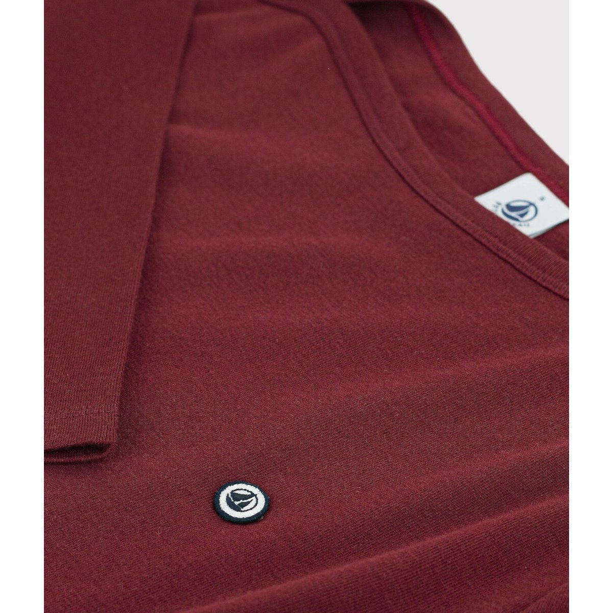 Iconic Cotton Admiral Collar Long Sleeve T-Shirt burgundy, PETIT BATEAU
