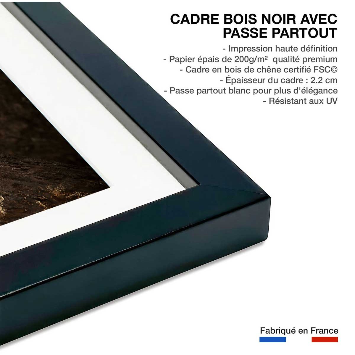 Affiche masai léopard affiche + cadre en bois - noir, HEXOA