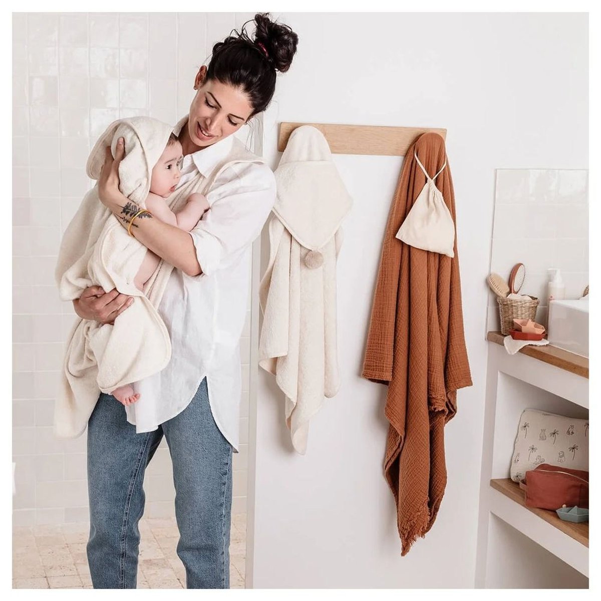 Cape de bain 2 en 1 pour bébé rose, CANDIDE